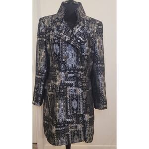 Christopher & Banks Duster Jacket Women’s L Black Silver Tapestry EUC